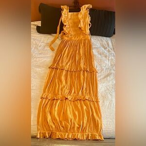 Reclaimed Vintage Gold Ruffled Tiered Maxi Dress